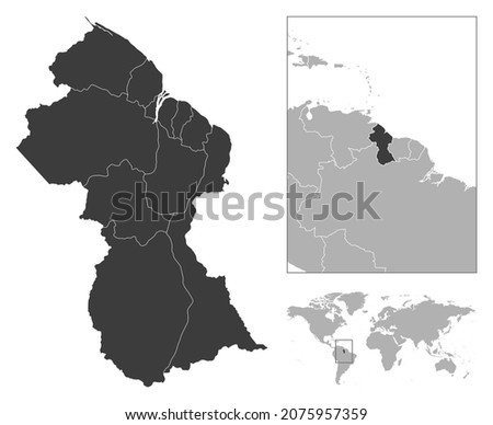 Guyana - detailed country outline and location on world map. Vector illustration