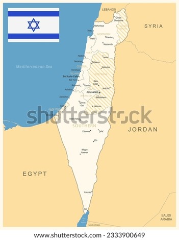 Israel - detailed map with administrative divisions and country flag. Vector illustration