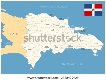 Dominican Republic - detailed map with administrative divisions and country flag. Vector illustration
