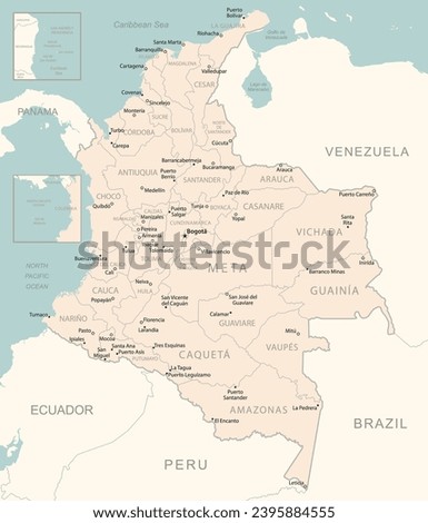 Colombia - detailed map with administrative divisions country. Vector illustration