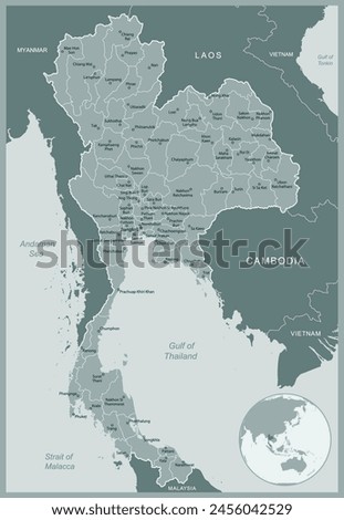 Thailand - detailed map with administrative divisions and country flag. Vector illustration