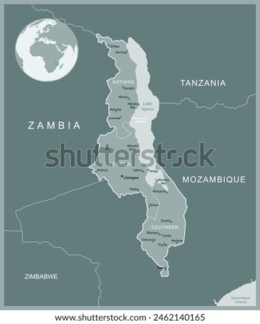 Malawi - detailed map with administrative divisions country. Vector illustration