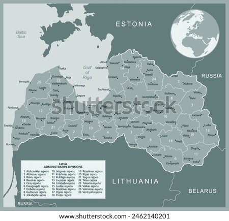 Latvia - detailed map with administrative divisions country. Vector illustration