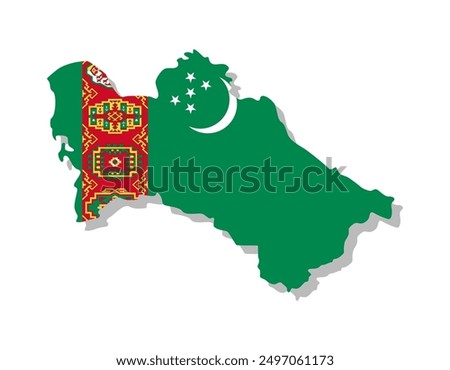 Turkmenistan - Flag inscribed in the contour of the country. Vector illustration.