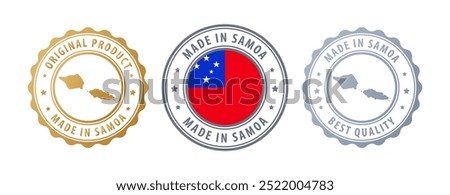 Made in Samoa - set of stamps with map and flag. Best quality. Original product. Vector illustration