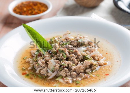 spicy minced meat salad. Thailand food, One of the most popular foods of Thailand.