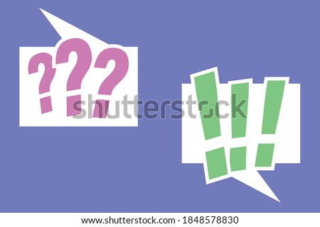 Speech bubbles illustration with 	exclamation and question marks. Flat VECTOR illustration. EPS10.