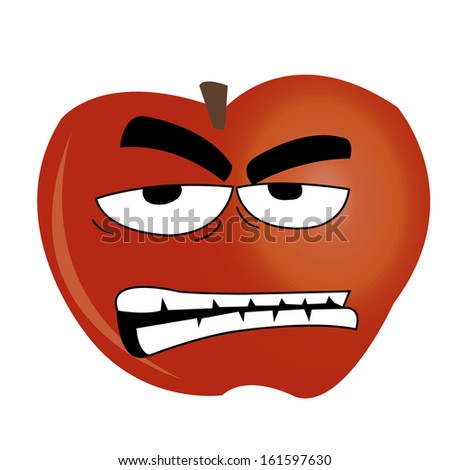 abstract apple with angry expression on white background