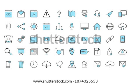Isolated set group of computers tecnology online icon- Vector Foto stock © 