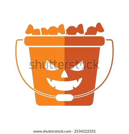 Halloween pumpkin candy bucket filled with treats, Vector