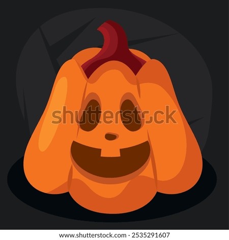 Halloween pumpkin with a wide grin and purple mouth, Vector