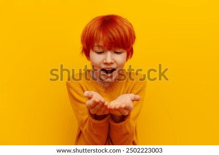 Similar – Image, Stock Photo Man showing child something on horizon during boat ride