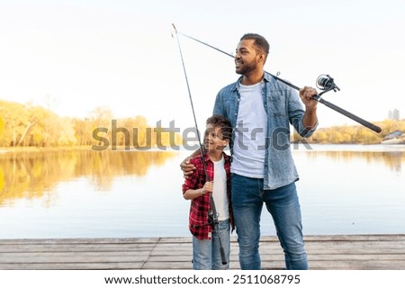 Similar – Image, Stock Photo Man stands on wooden bridge over river