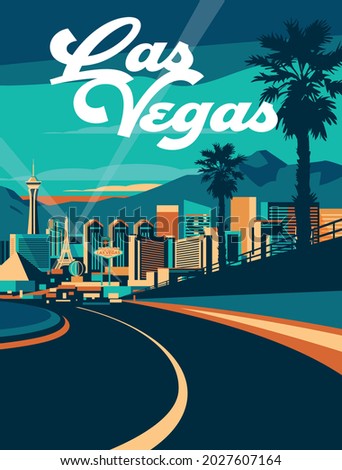 Las Vegas skyline postcard vector illustration