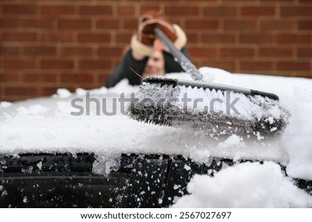 Similar – Image, Stock Photo Woman in heavy snowfall in the park