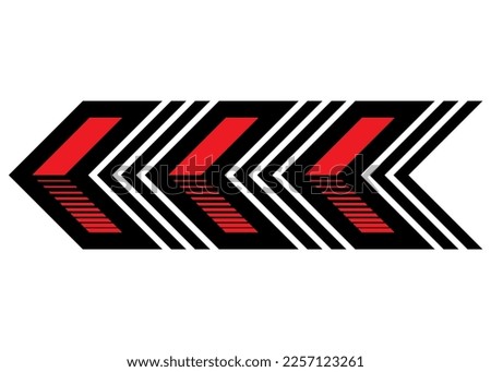 Vector arrow. Abstract stripe. Pattern for a sports car, moto, boat, body, awning, toy. Vehicle sticker. SUV Signboard. Pointer. Design element. Modern vector background.