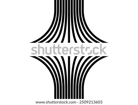 Vector pattern of black parallel lines on a white background in retro style. Black and white vector background. 3D view. Vertical column with space for text