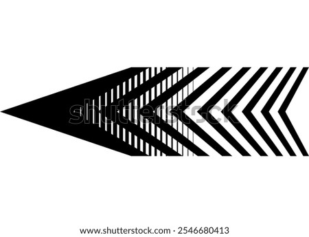 Black sharp vector striped arrow on white background. Pointer. Navigation, Symbol. Black and white design element. Sports pattern.