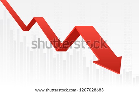 abstract financial chart with red color 3d downtrend line graph and numbers in stock market on gradient white color background