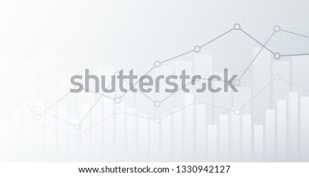 Widescreen abstract financial chart with uptrend line graph and candlestick on black and white color background