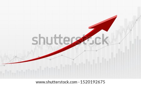 Abstract financial graph with uptrend line and red 3d arrows in stock market on white color background