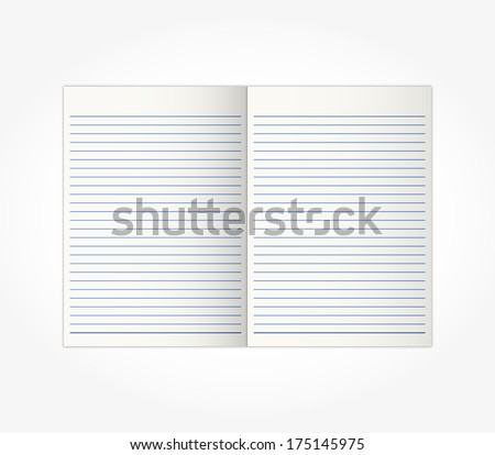 open two face,page blank Wood-free Paper notebook with blue line isolated