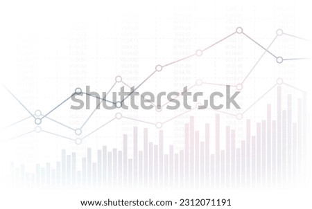 Widescreen abstract financial chart with line graph and glowing light on white color background