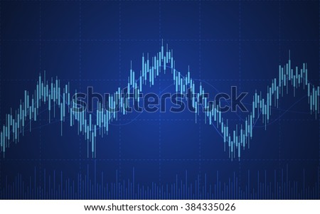 abstract financial chart with line graph and Candlesticks on dark blue color background (vector)