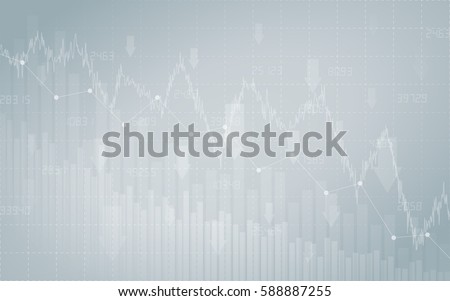 financial chart with downtrend line graph, bar chart and stock numbers in stock market on gradient gray color background (vector)
