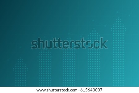 Abstract financial chart with polka dots of upward arrow on blue color background