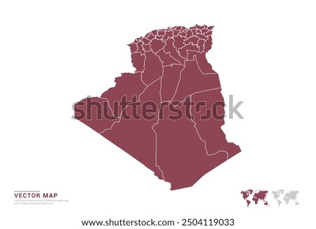 High Detail Red silhouette of Algeria map on white background vector.