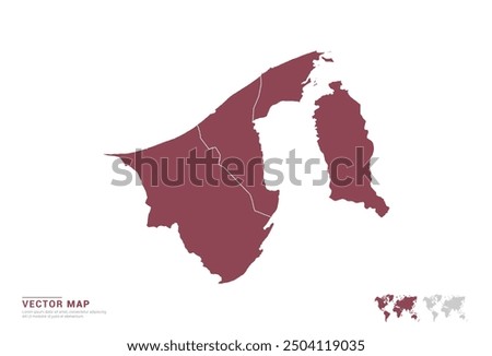 High Detail Red silhouette of Brunei map on white background vector.