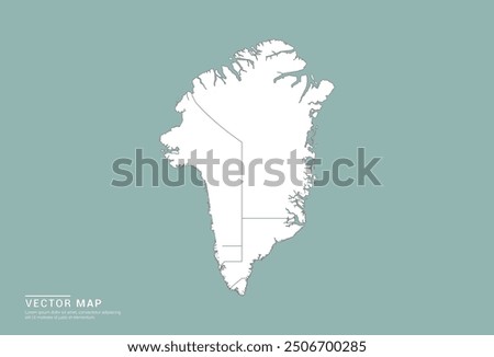 High Detail White silhouette of Greenland map on green background vector.