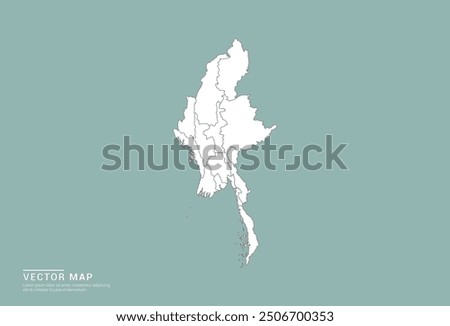 High Detail White silhouette of Myanmar map on green background vector.