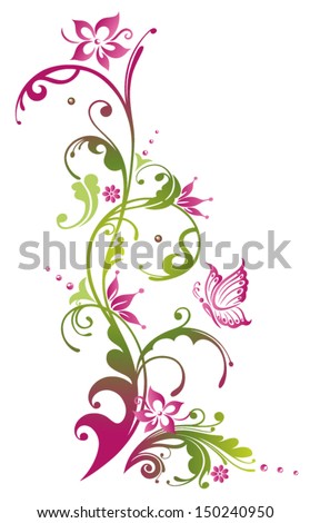 Filigree Colorful flowers, purple, violet with butterfly