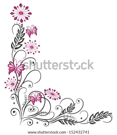 Download Flowers In Pink And Black With Butterflies Stock Vector ...