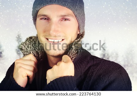 cute man with snow