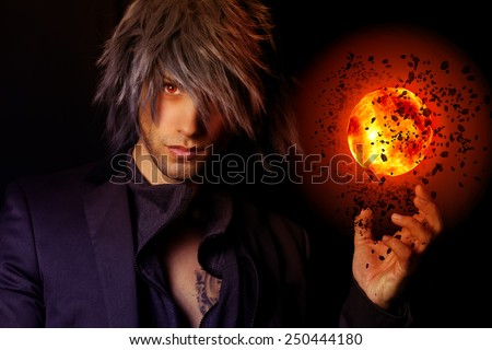 handsome Wizard with a fireball Сток-фото © 