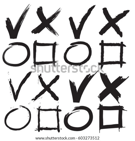 Cross and hook collection. Check marks. Icons set, back on white background. Vector illustration.