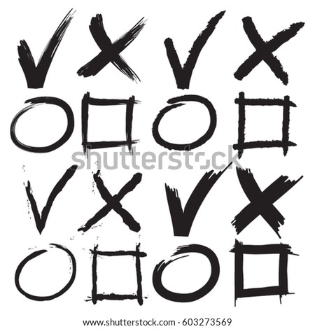 Cross and hook collection. Check marks. Icons set, back on white background. Vector illustration.