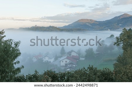 Image, Stock Photo Village in fog and morning dew