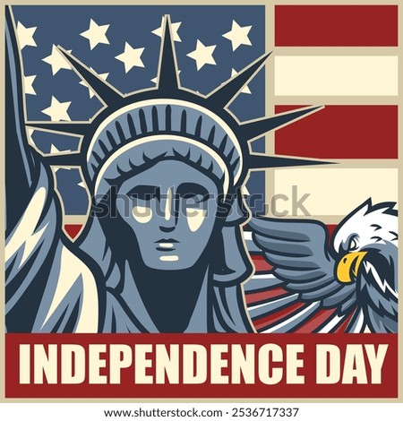 Fourth of July Independence Day America USA Liberty Vector Illustration for social media, flyers, web pages, print media, greeting card, invitation, banner, poster