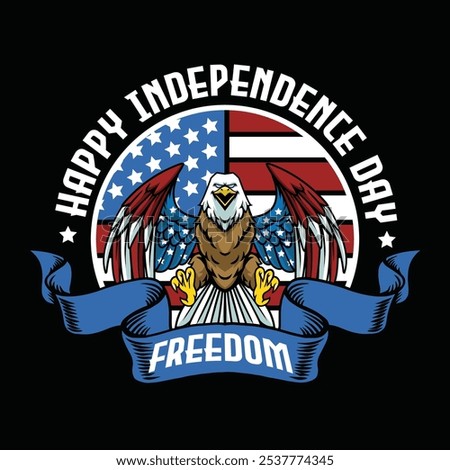 4th of July Independence Day Bald Eagle with American Flag Shield and Statue of Liberty Vector Illustration for social media, flyers, web pages, print media, greeting card, invitation, banner