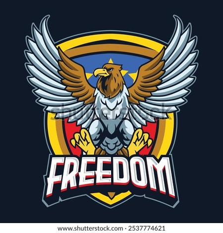 4th of July Independence Day Bald Eagle with American Flag Shield and Statue of Liberty Vector Illustration for social media, flyers, web pages, print media, greeting card, invitation, banner