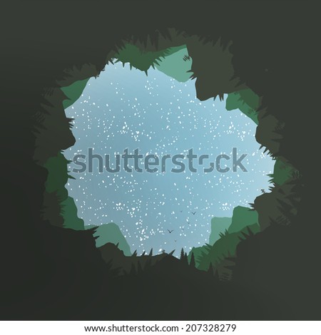 Winter Forest Mountains Tunnel View - Vector Illustration