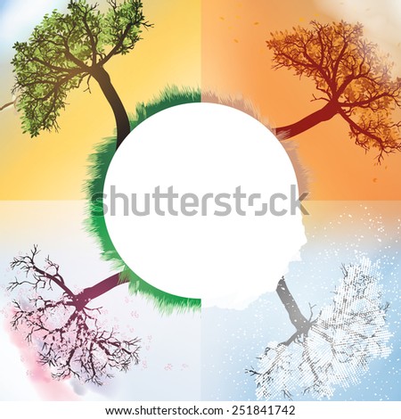 Four Seasons Spring, Summer, Autumn, Winter Banners with Abstract Trees - Vector Illustration