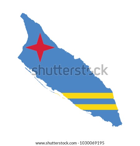 Flag of the Aruba overlaid on detailed outline map isolated on white background