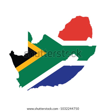 Flag of the South Africa overlaid on detailed outline map isolated on white background