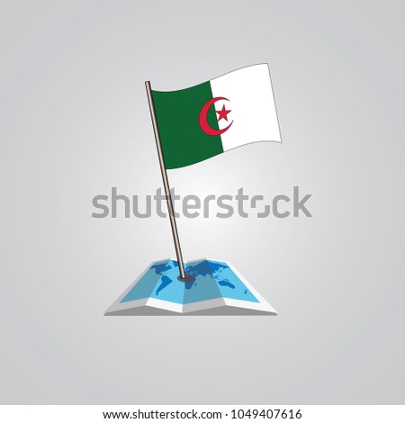 Map with flag of Algeria isolated on white. National flag for country of Algeria isolated, banner for your web site design logo, app, UI. check in. map Vector illustration, EPS10.