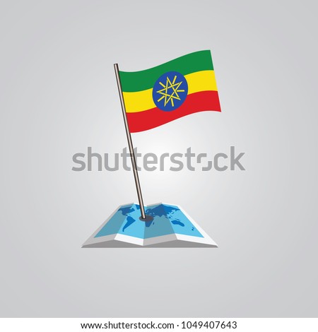 Map with flag of Ethiopia isolated on white. National flag for country of Ethiopia isolated, banner for your web site design logo, app, UI. check in. map Vector illustration, EPS10.